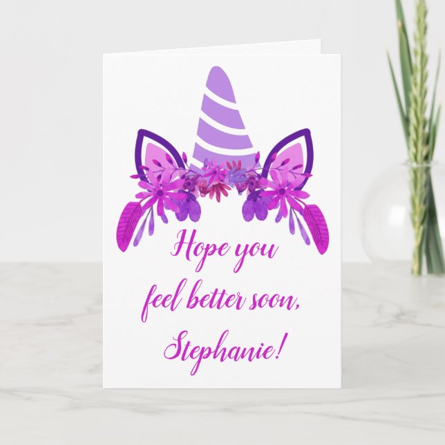 Cartão Purple Unicorn Floral Custom Get Well (Frente)
