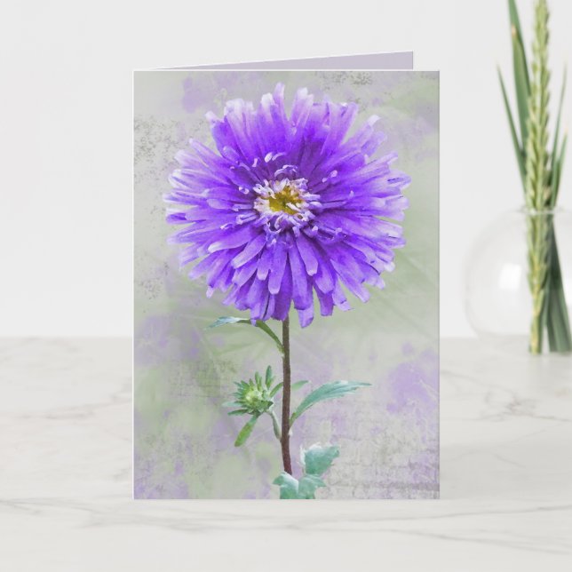 Cartão Purple Watercolor Dahlia Birthday (Frente)