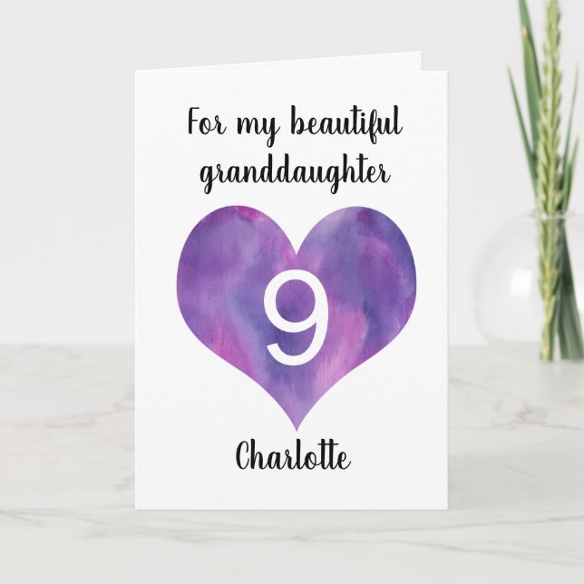 Cartão Purple Watercolor Heart 9th Birthday Card (Frente)