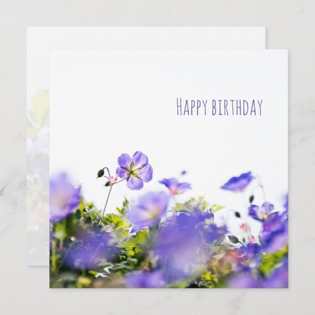 Cartão Purple Wildflower Happy Birthday Card (Frente/Verso)