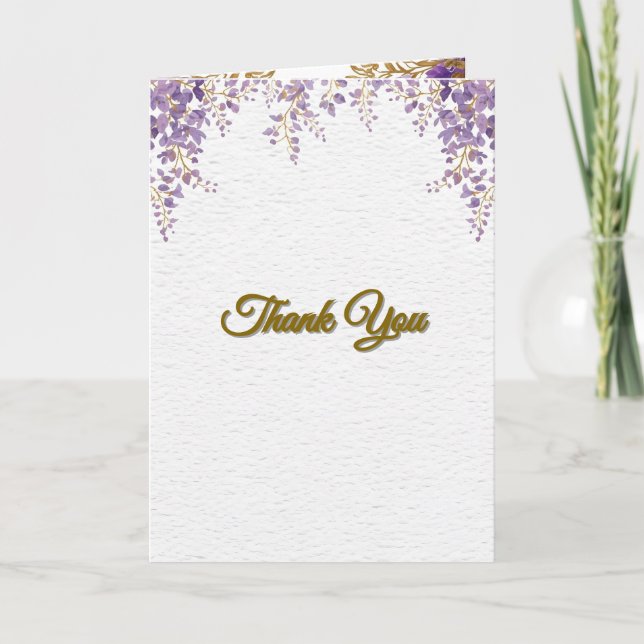 Cartão 👉 Purple Wisteria Gold Floral Monogram Wedding En (Frente)