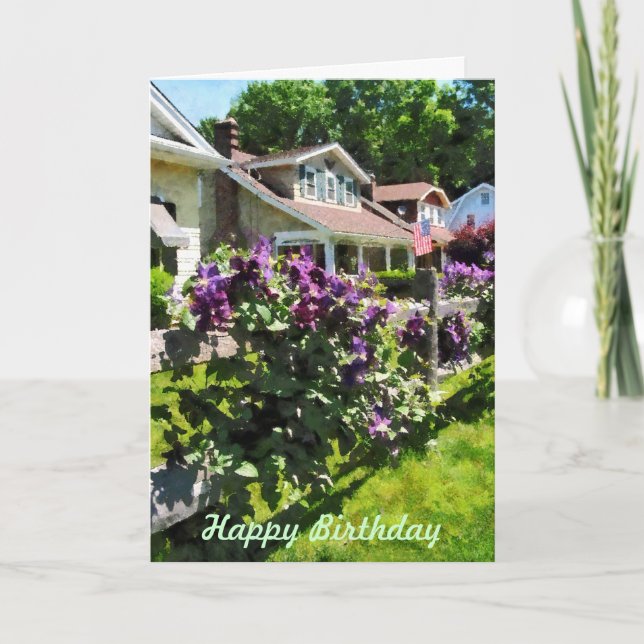 Cartão Púrpura Clematis na cerca russa - Mulheres de aniv (Frente)