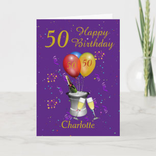 Cartão Púrpura de Champagne de 50.º aniversári