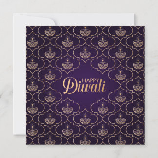 Cartão Púrpura e Rosa de ouro Happy Diwali