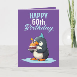 Cartão Púrpura legal e Pinguim Branco Marido 60º Aniversá