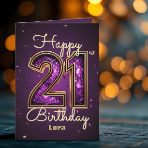 Cartão Púrpura Luxuosa Elegante e aniversário de 21 anos 