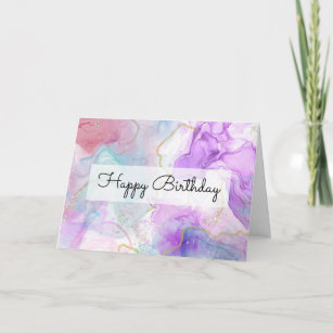 Cartão Púrpura, Verde, Cor Rosa Flutuante Aniversário
