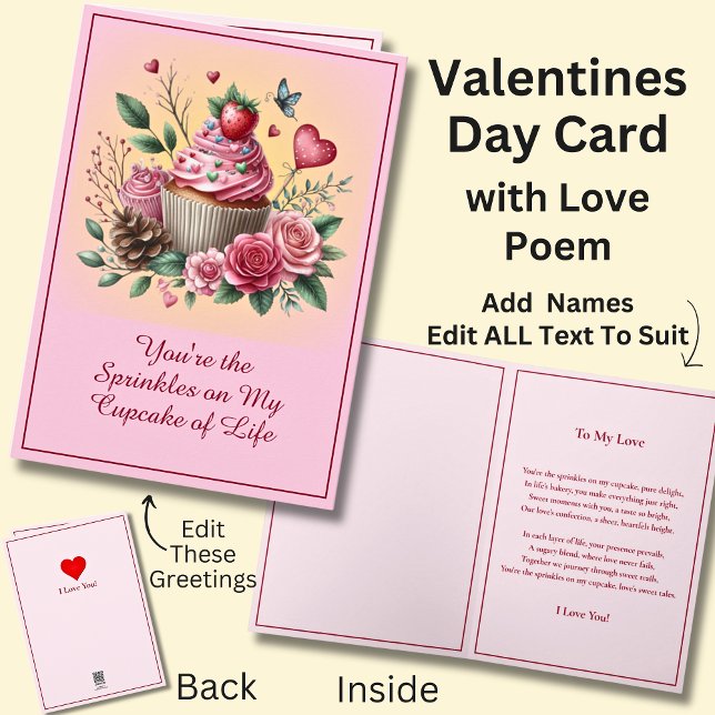 Cartão Purpurina No Bolo com Poema de Amor do Dia dos Nam (Criador carregado)