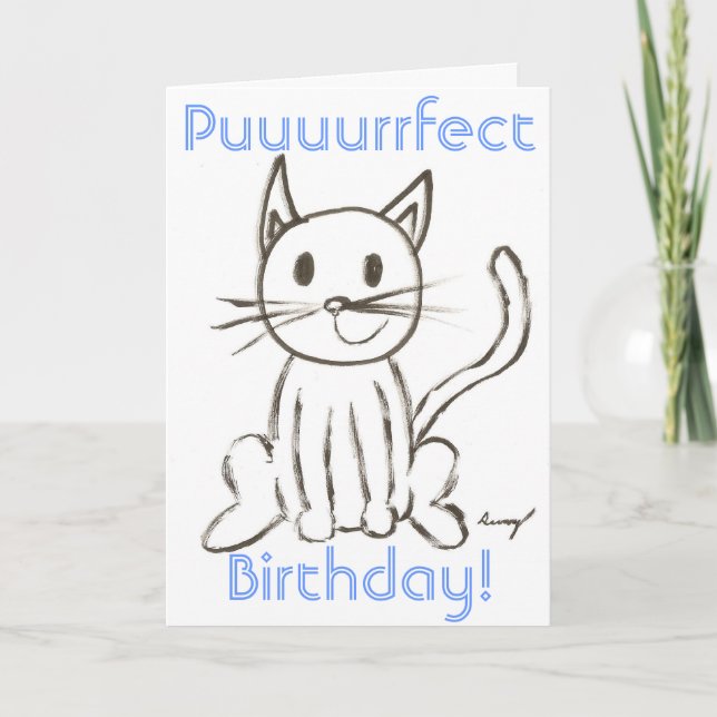 Cartão "Puuurrfect Birthday" do Gatinho pintado (Frente)