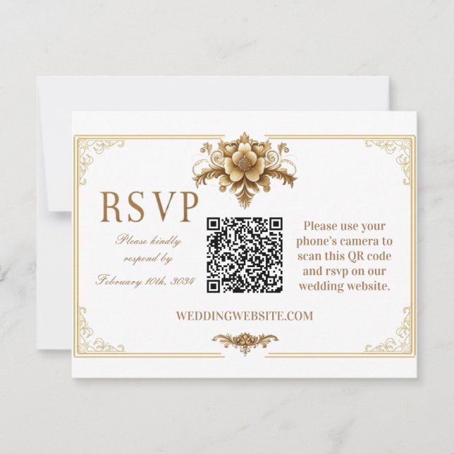 Cartão QR code RSVP Real Dourado (Frente)