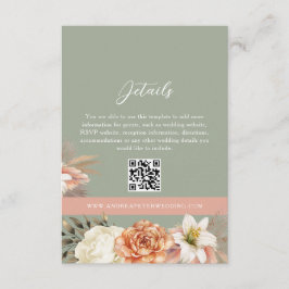 Cartão QR de Casamento Floral de Boho Verde Sage