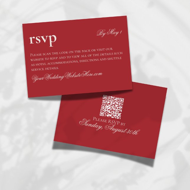 Cartão QR de Casamento Vermelho de Dinheiro Antigo (Make it easy for your guests to RSVP for your big day with this Timeless Old Money Wedding QR RSVP!)