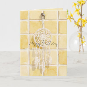 Cartão Quadrados Amarelos Limão Dream Catcher Aniversário