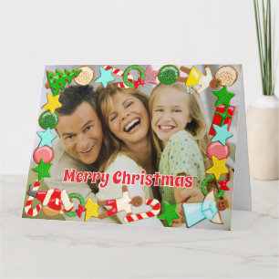Cartão Quadro de Biscoitos de Natal da Foto da Família