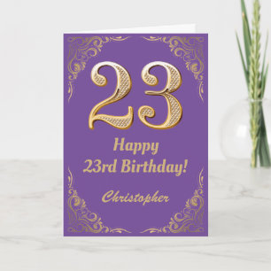 Cartão Quadro de Brilho Roxo e Dourado de Aniversário de 