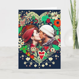 Cartão Quadro de Coração Floral Personalizado Natal Român