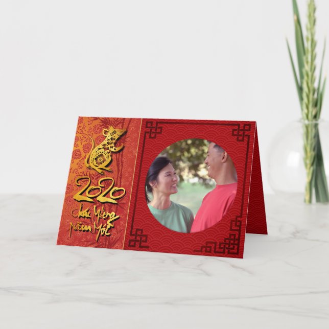 Cartão Quadro de Foto Ano 2020 Têt Rat Adicione sua image (Frente)