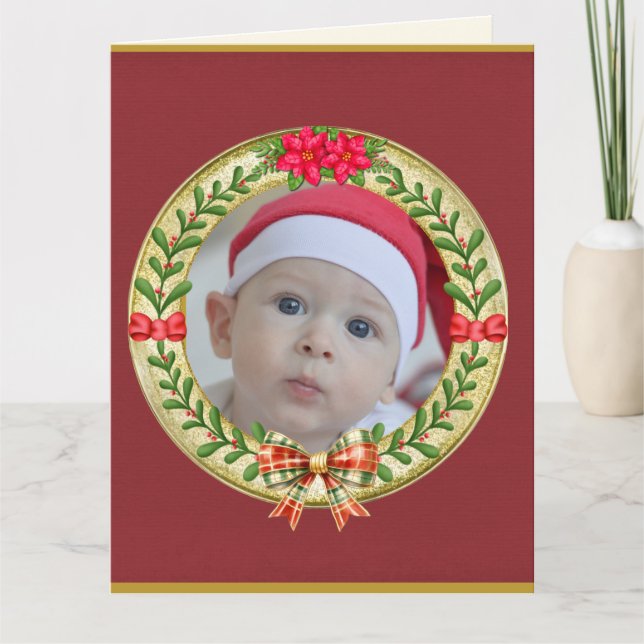 Cartão Quadro de imagem personalizado e coroa de Natal (Frente)