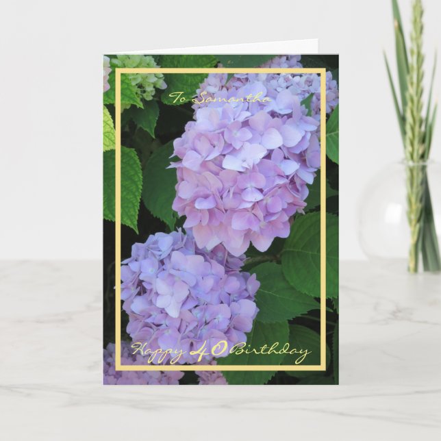 Cartão Quadro Dourado Elegante de Hydrangeas de aniversár (Frente)