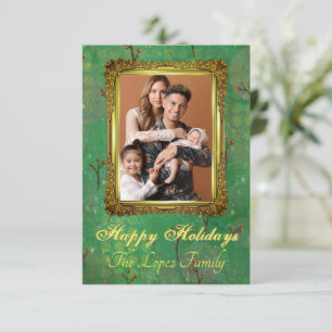 Cartão Quadro Dourado embelezado e padrão Holly
