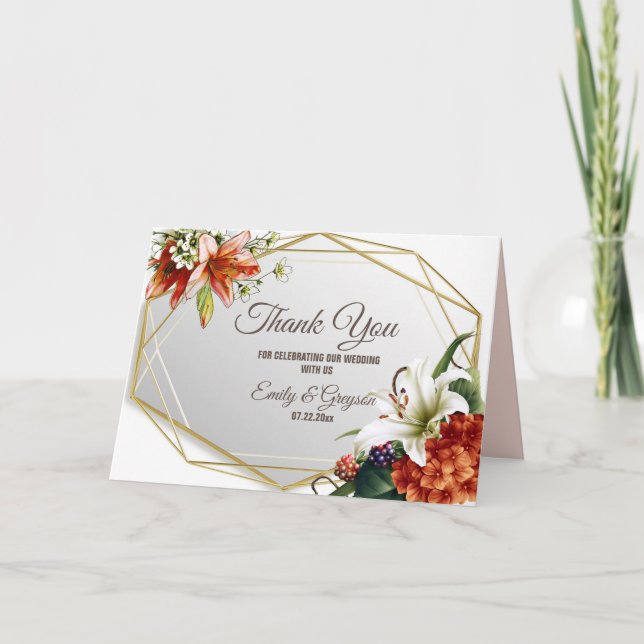 Cartão Quadro Geométrico com Lírios Tropicais Obrigado (Frente)