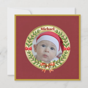 Cartão Quadro personalizado de imagem e coroa de Natal C