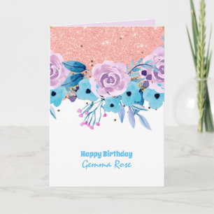 Cartão QUALQUER COCASION Girly Rosegold Glitter Rosa