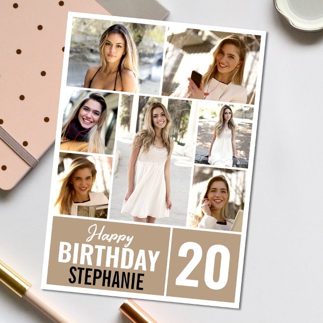Cartão Qualquer Colagem de 7 Anos | Foto de Aniversário (Personalize the collage birthday greeting card to create a special keepsake for your loved one!)