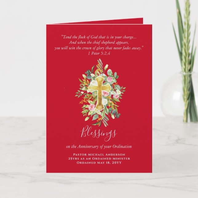 Cartão QUALQUER ORDENAÇÃO ANIVERSÁRIO Pastor Padre Minist (Frente)