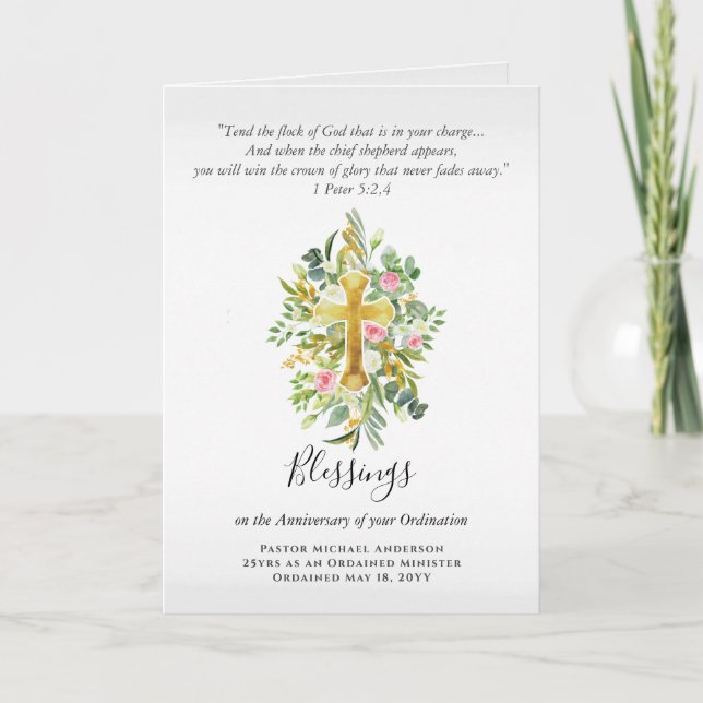 Cartão QUALQUER ORDENAÇÃO ANIVERSÁRIO Pastor Padre Minist (Frente)
