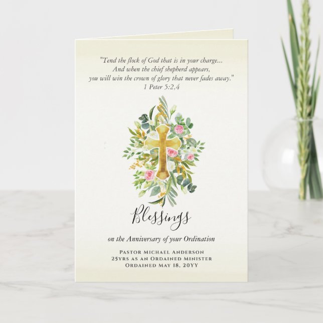 Cartão QUALQUER ORDENAÇÃO ANIVERSÁRIO Pastor Padre Minist (Frente)