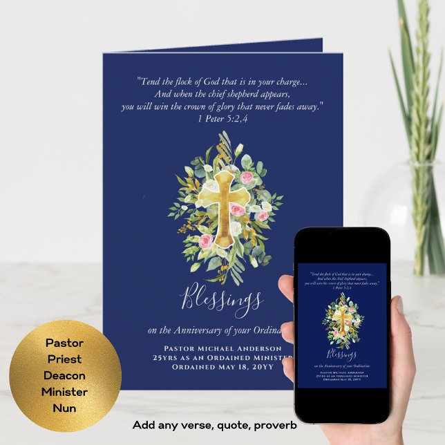 Cartão QUALQUER ORDENAÇÃO ANIVERSÁRIO Pastor Padre Minist (Criador carregado)