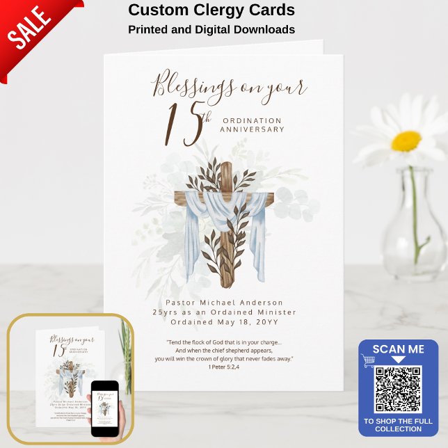 Cartão QUALQUER ORDENAÇÃO ANIVERSÁRIO Pastor Padre Minist (Criador carregado)