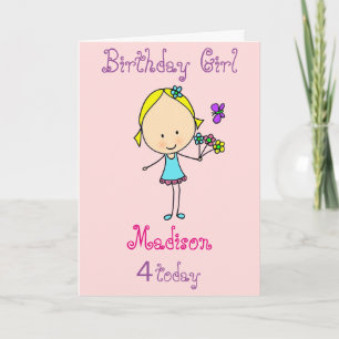 Cartão Quarta Menina de Aniversário Personalizado