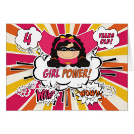 Cartão Quarto aniversário Meninas Super Crianças Pink Com