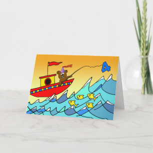 Cartão Quarto aniversário para a criança, para o urso de 