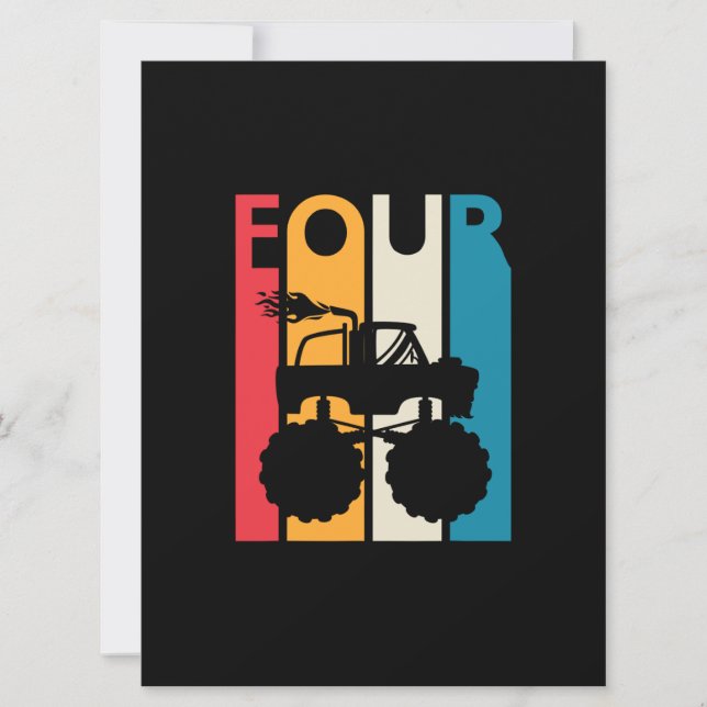 Cartão Quarto Aniversário Presente Quatro Caminhão Monstr (Frente)