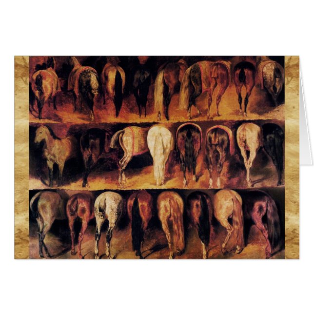 Cartão Quartos traseiros dos cavalos, pergaminho castanho (Frente Horizontal)