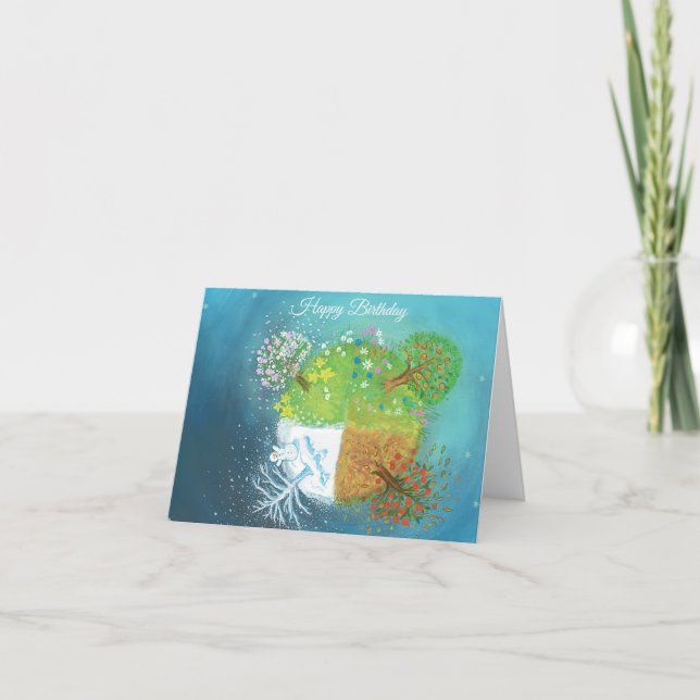 Cartão Quatro estações no aniversário da Terra (Frente)