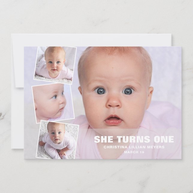 Cartão Quatro Fotografias Collage Pink Primeiro Aniversár (Frente)