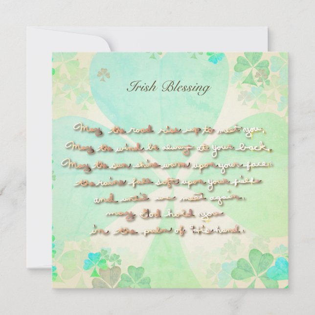 Cartão Que a estrada suba... Manuscrito com Shamrocks (Frente)