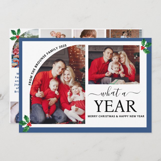 Cartão Que Colagem de Fotos Múltipla por Ano Holly de Nat (Frente/Verso)