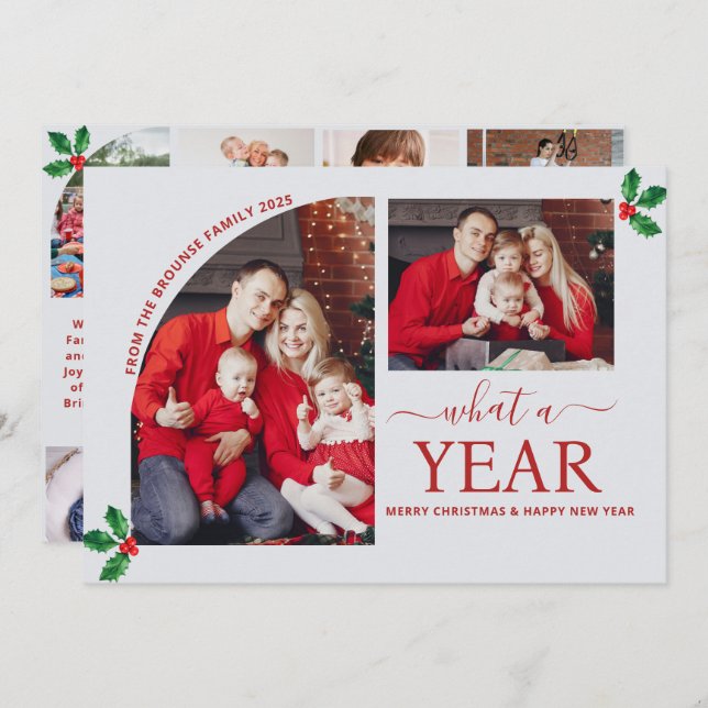 Cartão Que Colagem de Fotos Múltipla por Ano Holly de Nat (Frente/Verso)