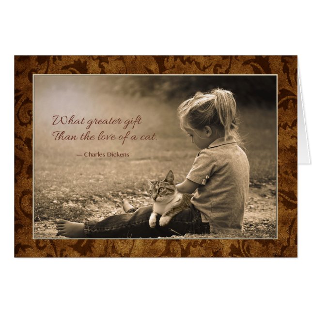 Cartão "Que maior presente do que o amor de um gato. " (Frente Horizontal)