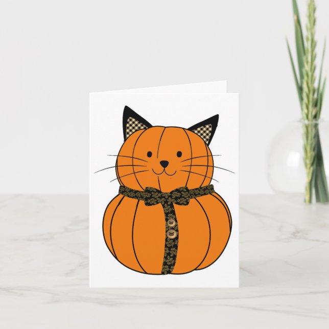 Cartão Queda Ação de Graças Pumpkin Cabeça de Gato (Frente)