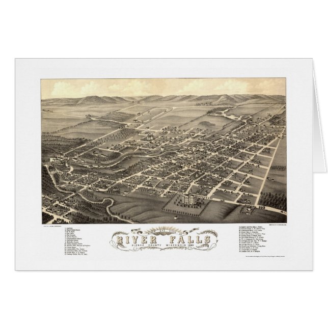 Cartão Quedas do rio, mapa panorâmico dos WI - 1880 (Frente Horizontal)