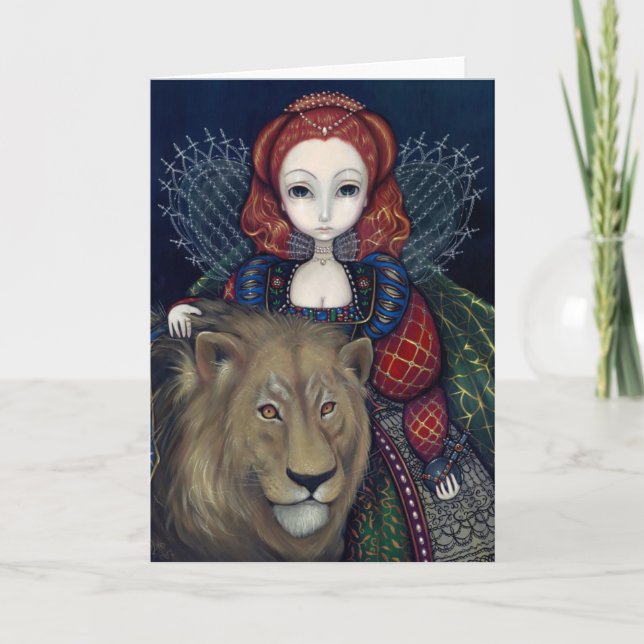 Cartão "Queen Elizabeth and a Lion" Greeting Card (Frente)