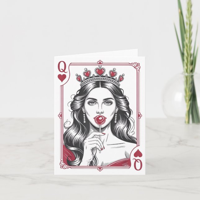 Cartão Queen Of Hearts Women Vintage Valentines Day  (Frente)