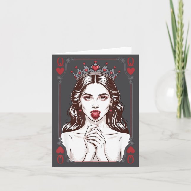 Cartão Queen Of Hearts Women Vintage Valentines Day  (Frente)