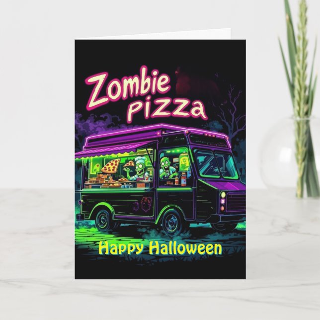 Cartão Quem Ama A Pizza Zombie Para O Halloween! (Frente)